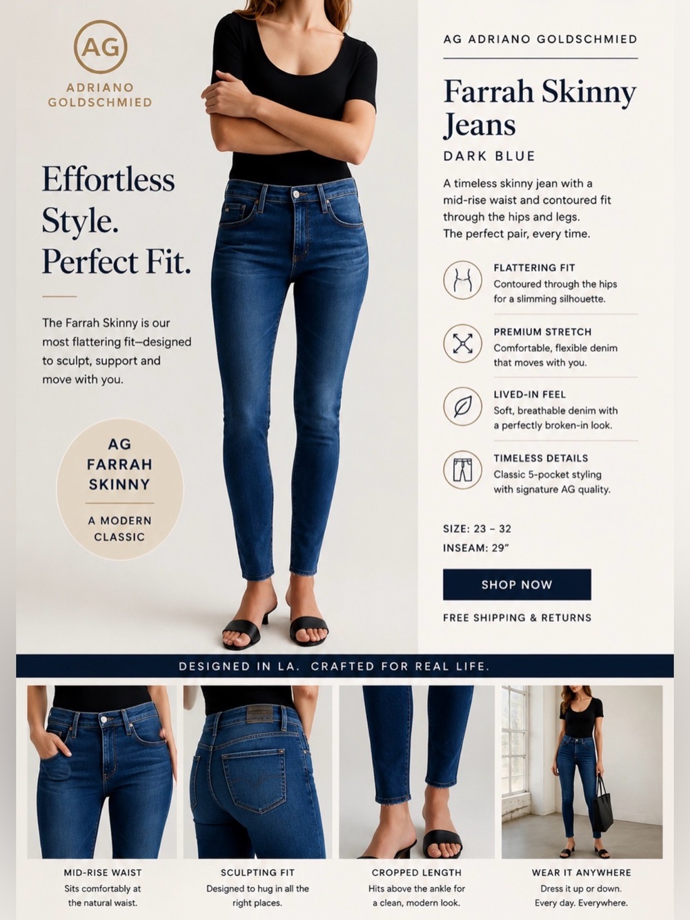 Ag Adriano Goldschmied Dark Blue Farrah Skinny Jeans size 25